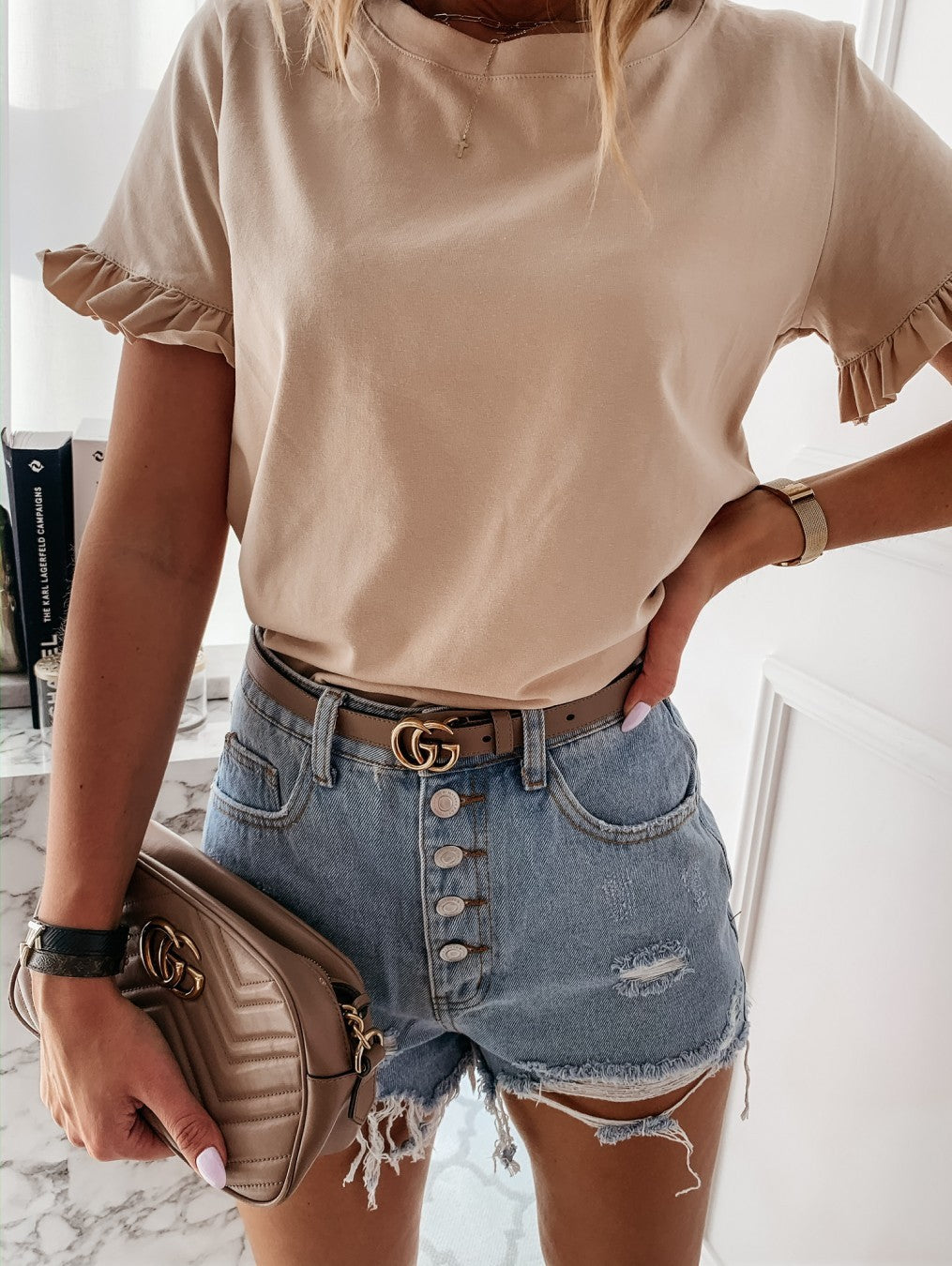 T-shirt chic à Manches à Volants - Look Casual