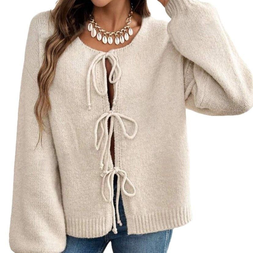Pull à lacets en couleur unie pour femme