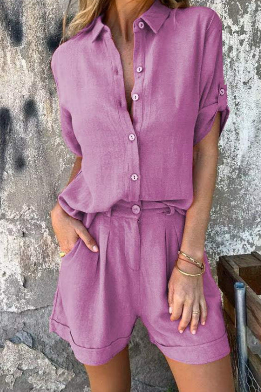 Ensemble Blouse et Short à Col Revers - Elégance et Tendance