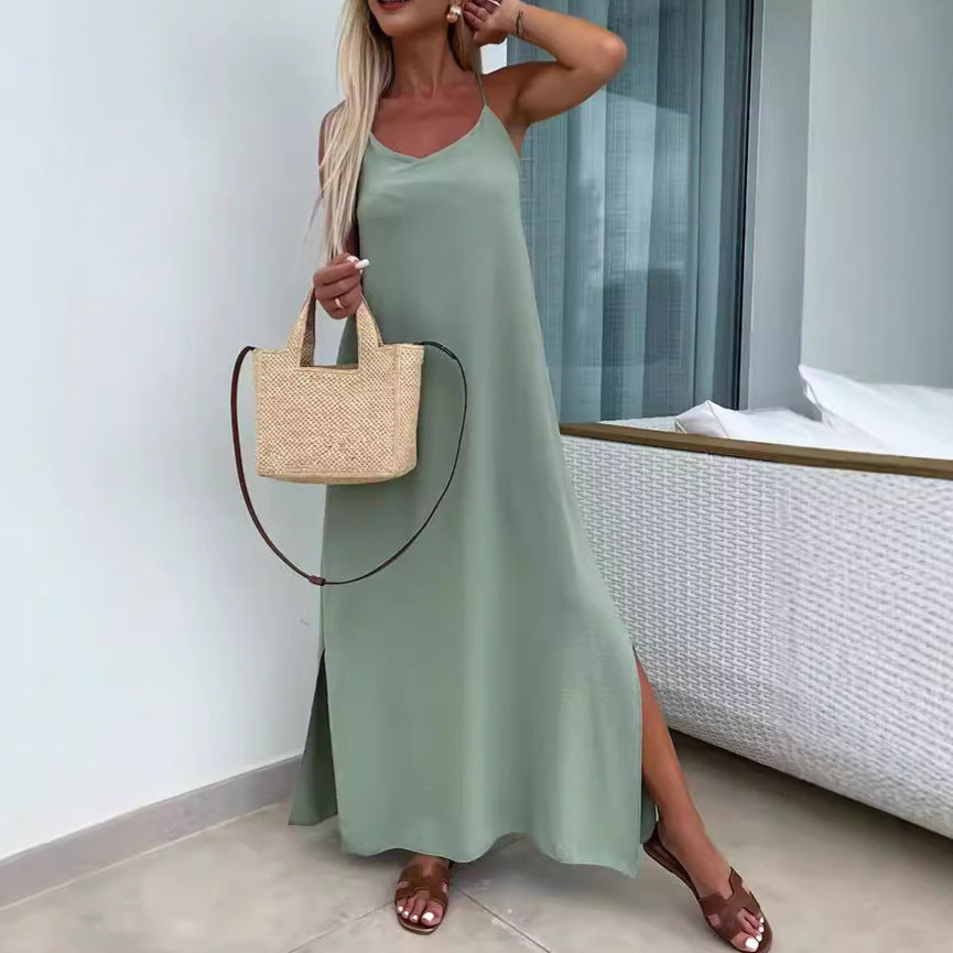 Robe de vacances fluide à bretelles – Coupe ample et fendue
