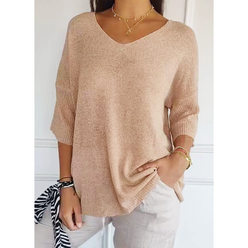 Pull Col V à Manches 3/4 – Élégance et Confort