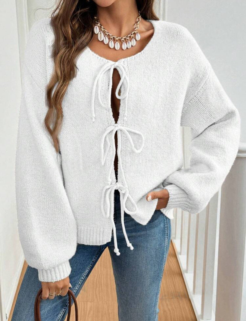 Pull à lacets en couleur unie pour femme