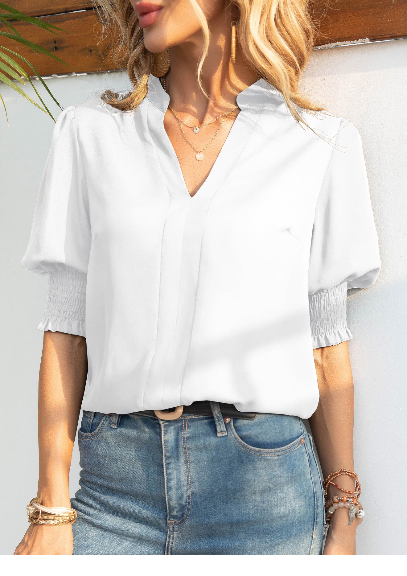 Chemise chic Col-V demi-manches