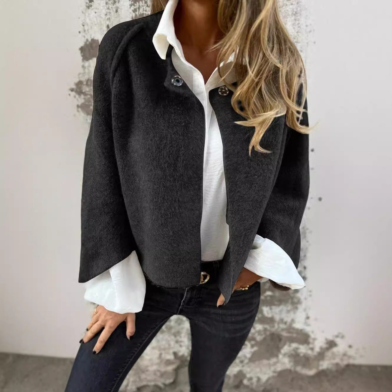 Manteau manches longues en cachemire court