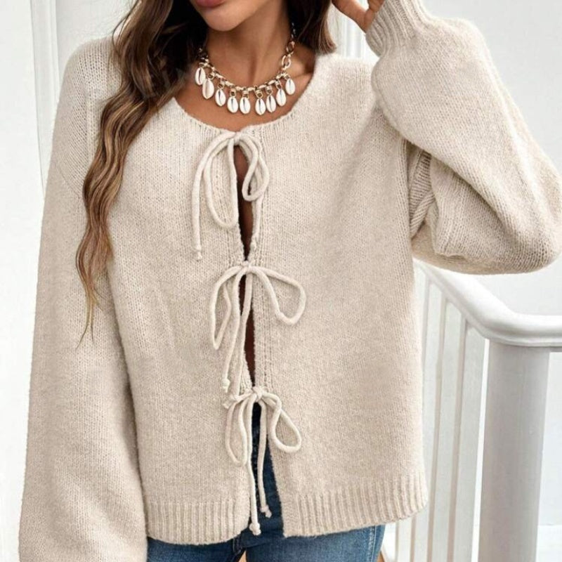 Pull à lacets en couleur unie pour femme