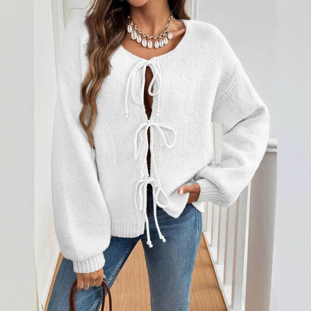 Pull à lacets en couleur unie pour femme