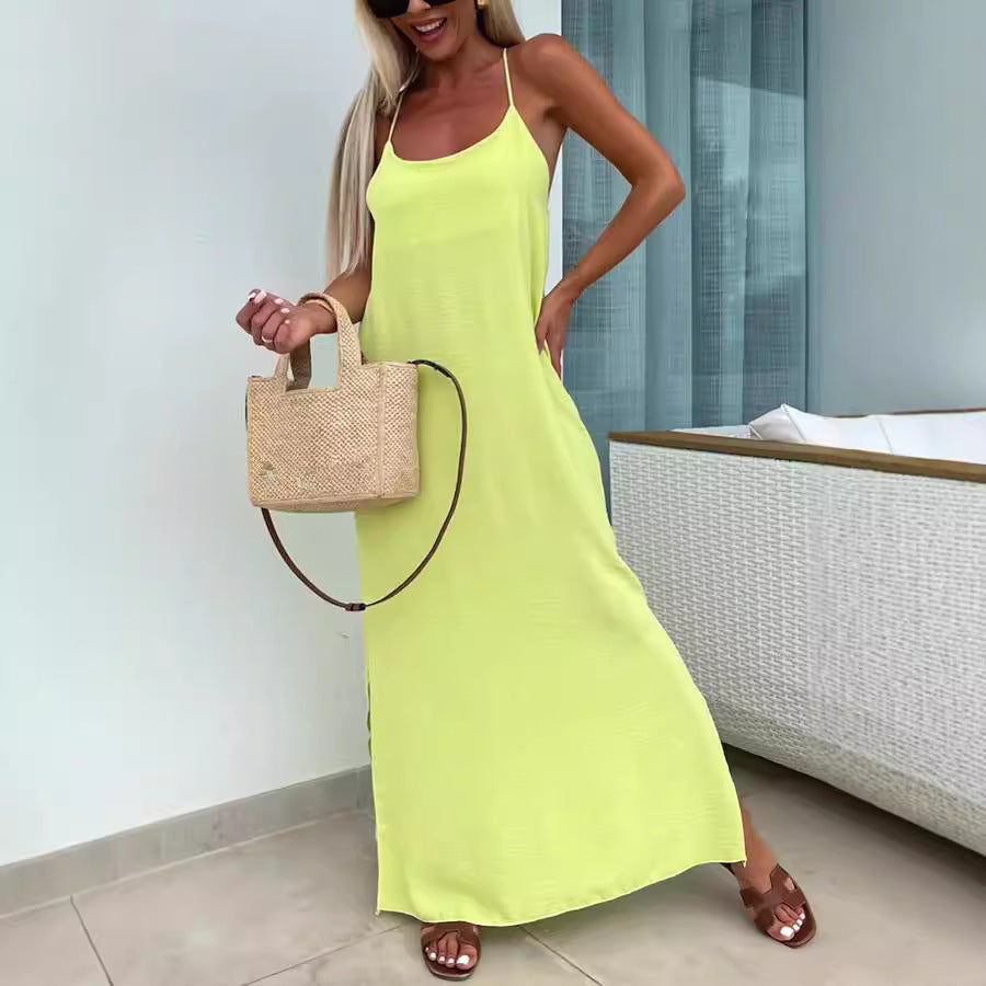 Robe de vacances fluide à bretelles – Coupe ample et fendue