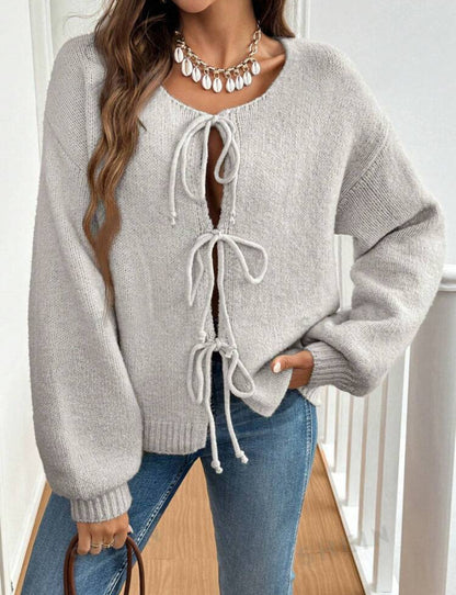 Pull à lacets en couleur unie pour femme