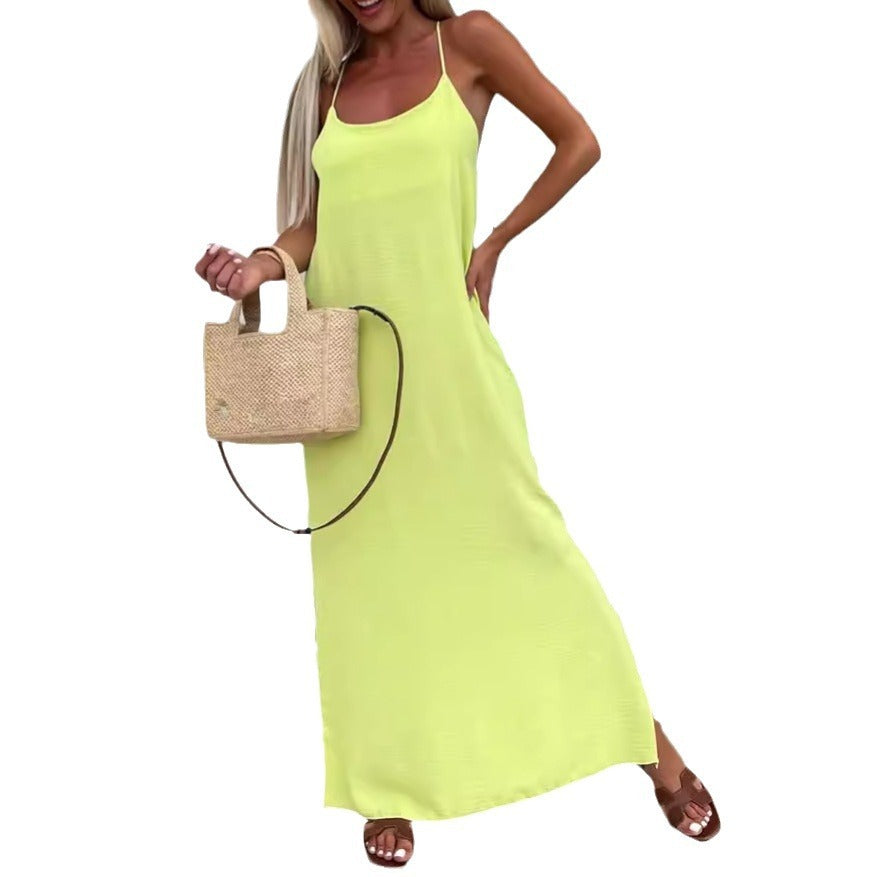 Robe de vacances fluide à bretelles – Coupe ample et fendue