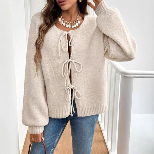 Pull à lacets en couleur unie pour femme