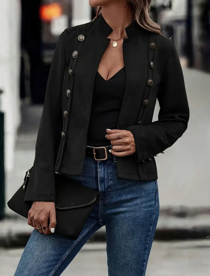 Veste à manches longues décorative en velours de Deerskin pour femme, couleur unie, double boutonnage
