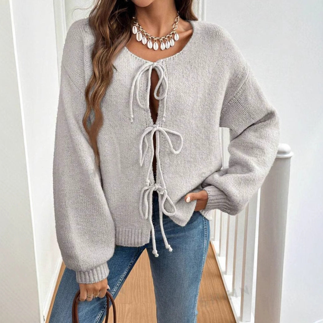Pull à lacets en couleur unie pour femme