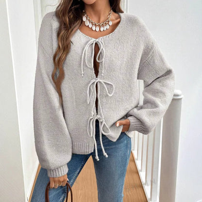 Pull à lacets en couleur unie pour femme