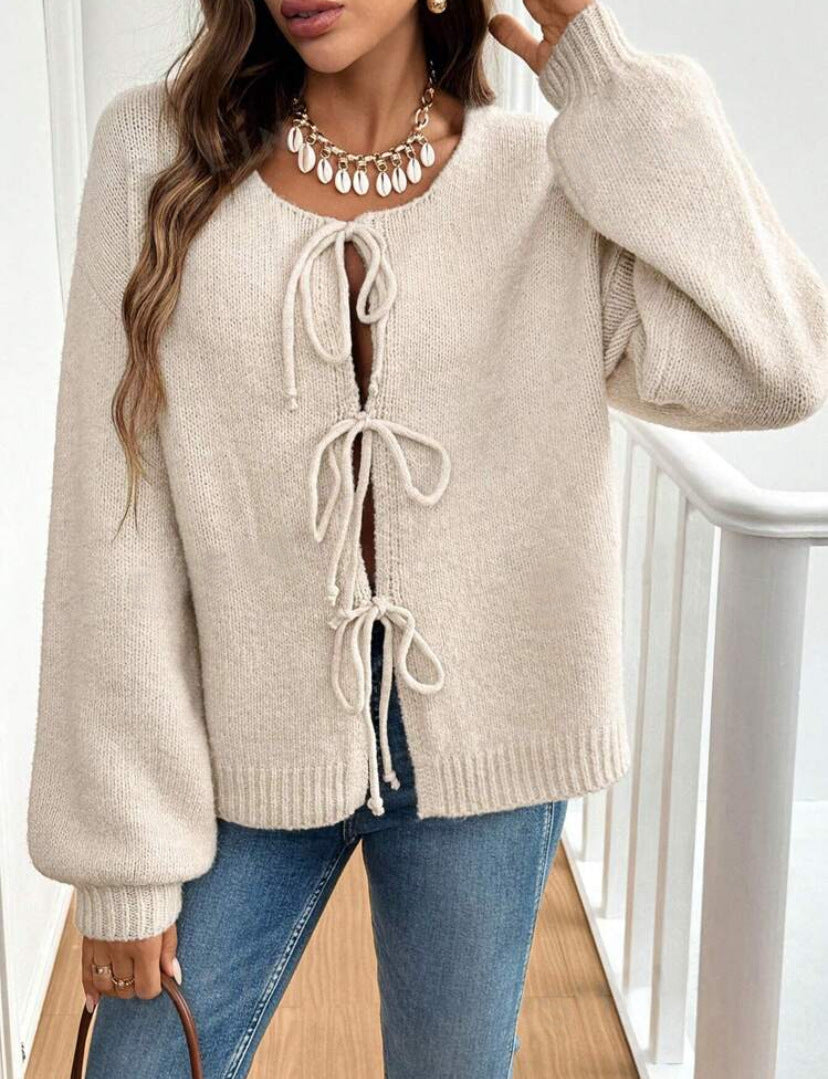 Pull à lacets en couleur unie pour femme