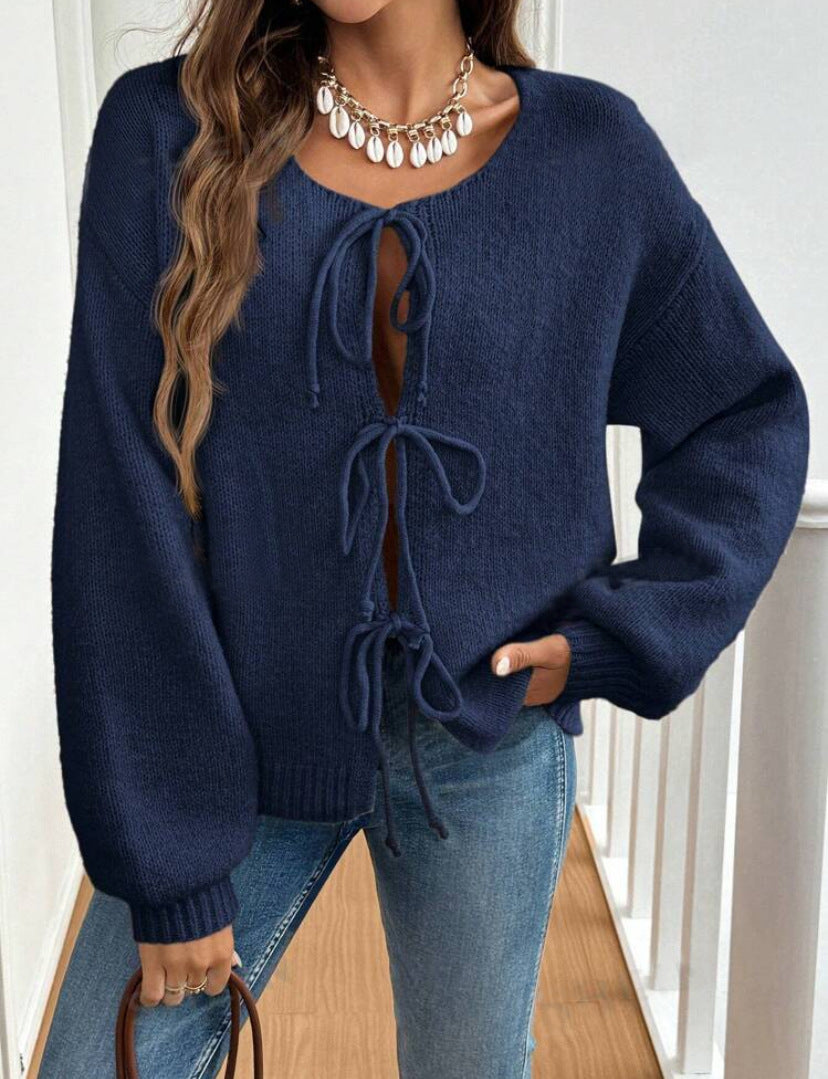 Pull à lacets en couleur unie pour femme