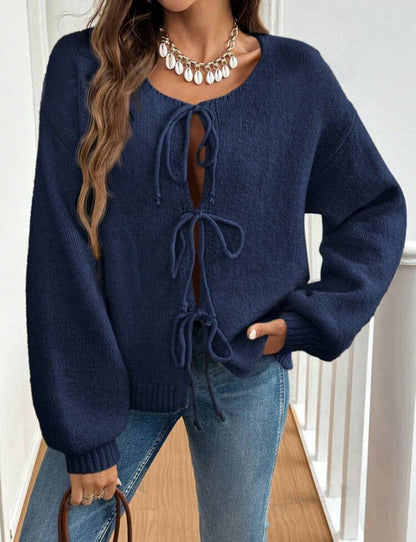 Pull à lacets en couleur unie pour femme