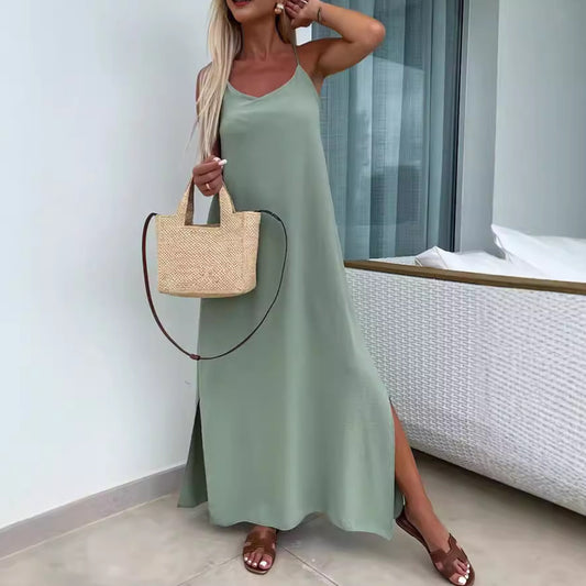 Robe de vacances fluide à bretelles – Coupe ample et fendue