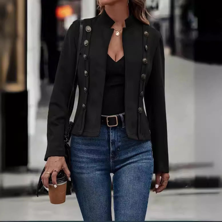 Veste à manches longues décorative en velours de Deerskin pour femme, couleur unie, double boutonnage