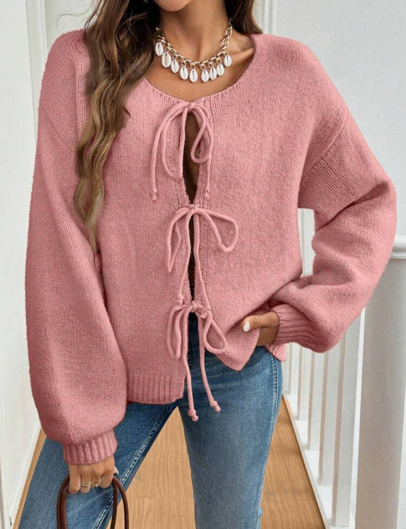 Pull à lacets en couleur unie pour femme
