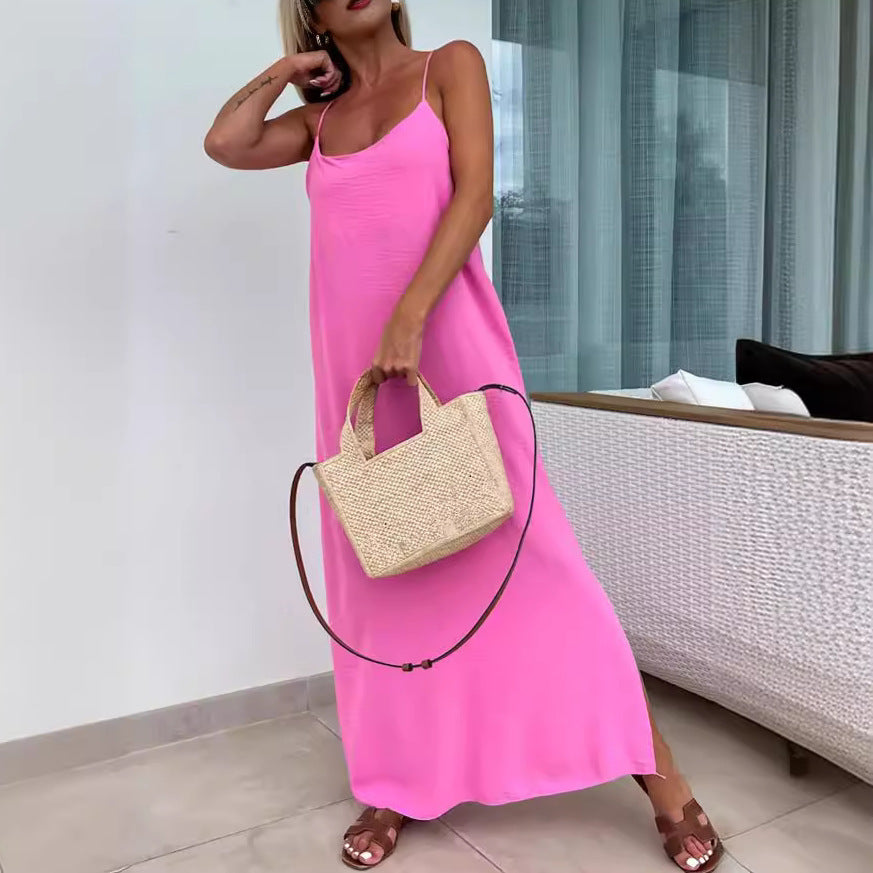 Robe de vacances fluide à bretelles – Coupe ample et fendue