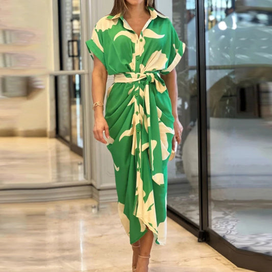 Robe chemisier imprimée à manches courtes
