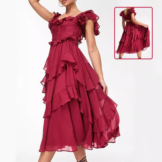 Robe d'été à manches courtes à volants, col carré