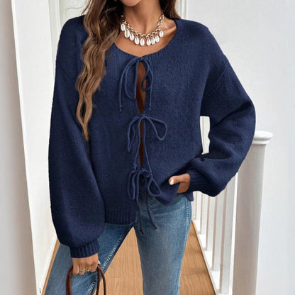 Pull à lacets en couleur unie pour femme