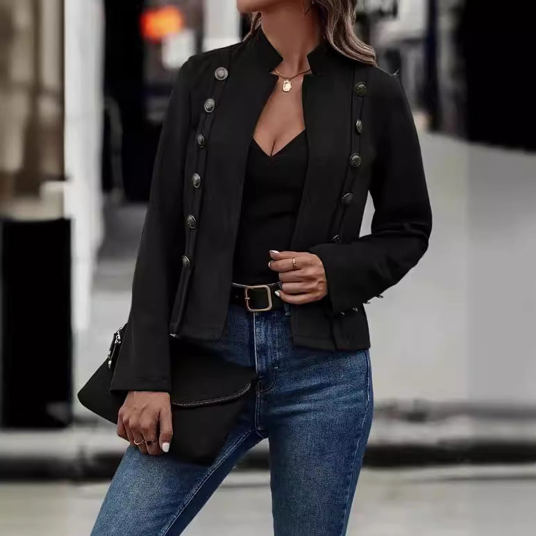 Veste à manches longues décorative en velours de Deerskin pour femme, couleur unie, double boutonnage