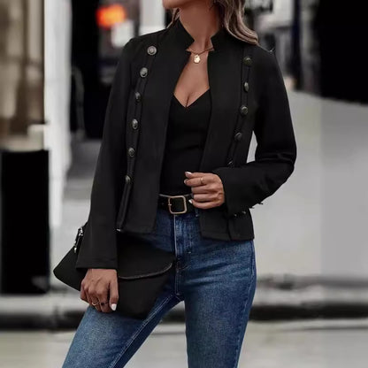 Veste à manches longues décorative en velours de Deerskin pour femme, couleur unie, double boutonnage