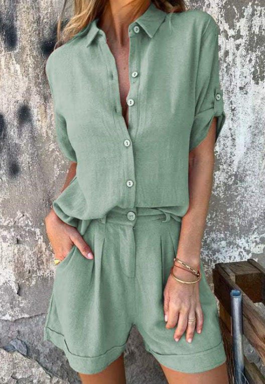 Ensemble Blouse et Short à Col Revers - Elégance et Tendance
