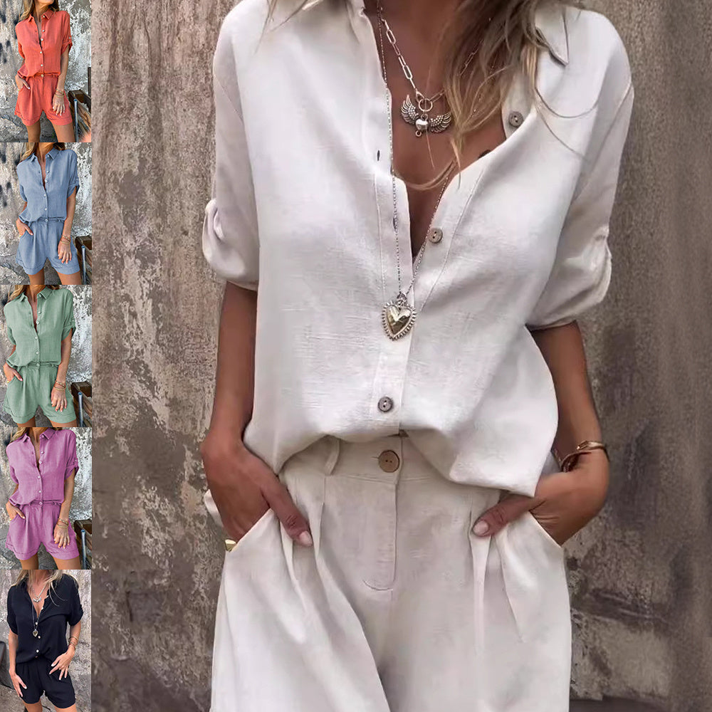 Ensemble Blouse et Short à Col Revers - Elégance et Tendance